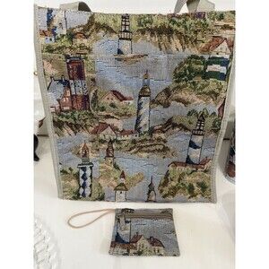Nautical Sailboat Tapestry Tote Bag & Coin Purse, Vintage Vacatio Cottage Beach